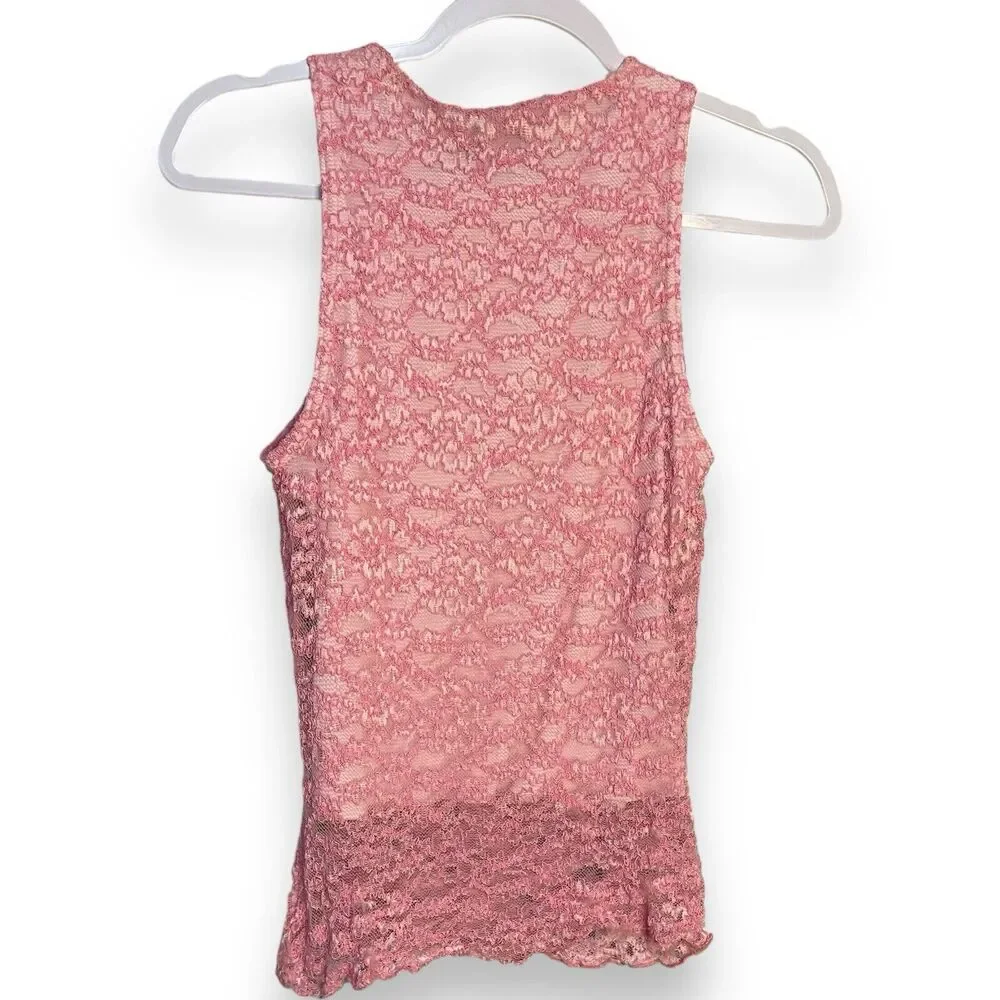 HeartSoul Tank Top Women's Medium Pink Floral Lace VTG Casual Lined Barbiecore